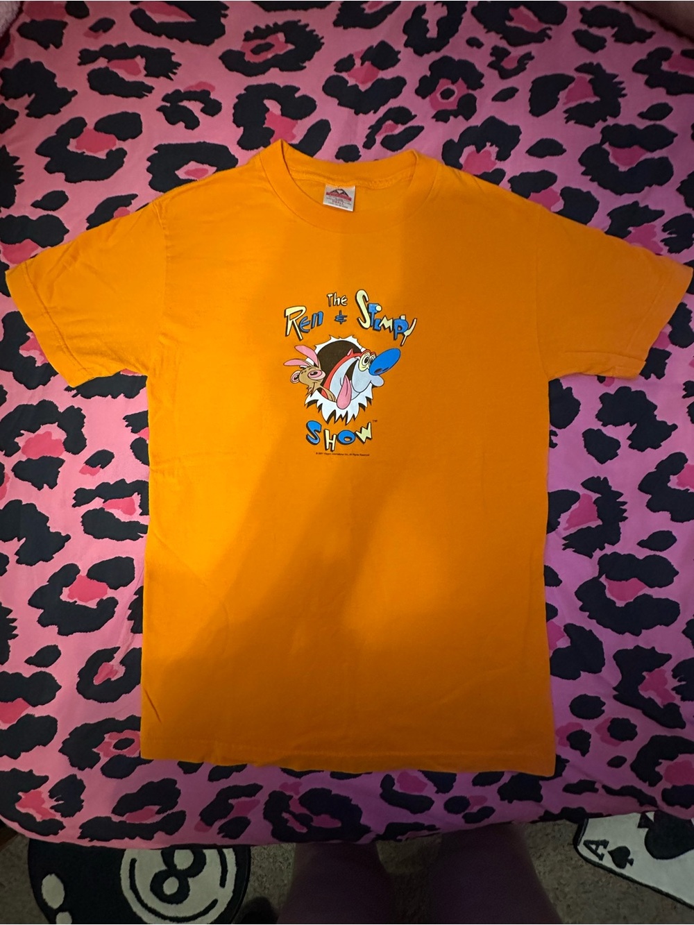 Alstyle Apparel Bright Orange Graphic Tee Ren & Stimpy 2001 Viacom Small Shirt